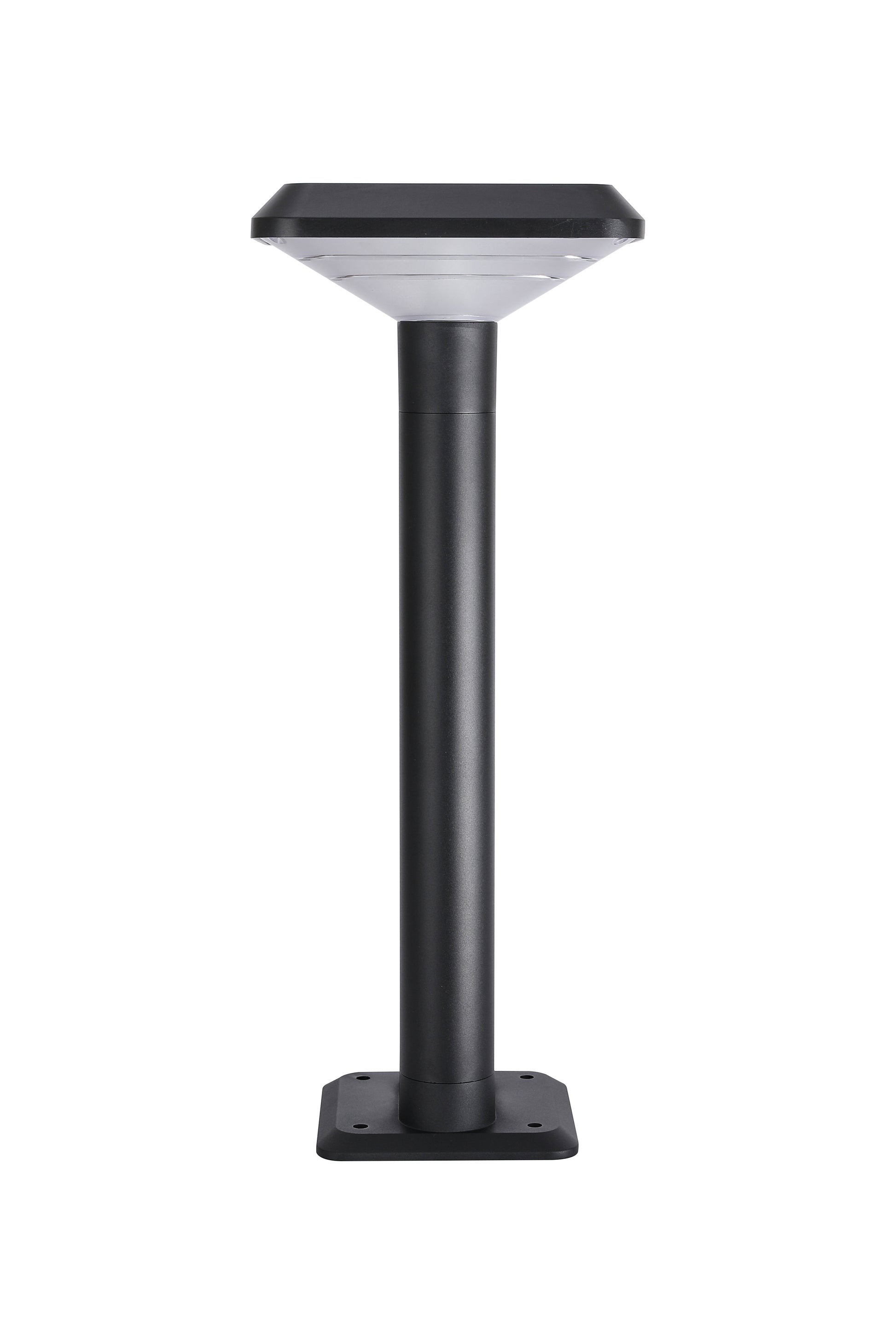 Front product view of Ark Series Solar Lawn Light CPD1201 with square top and black aluminum body