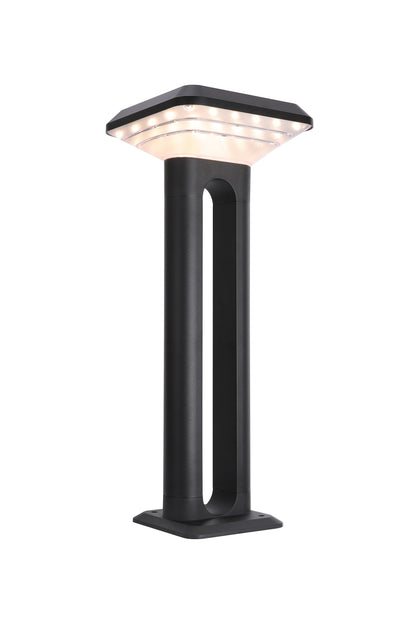 Illuminated product view of Ark Series Solar Lawn Light CPD1201 with square lamp head and twin-column body