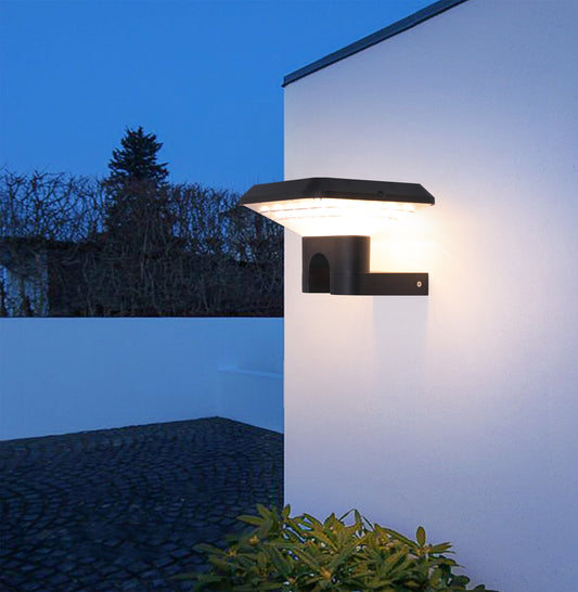 Ark Series Solar Wall Light GT-BD1201 mounted on a courtyard wall with warm outdoor lighting