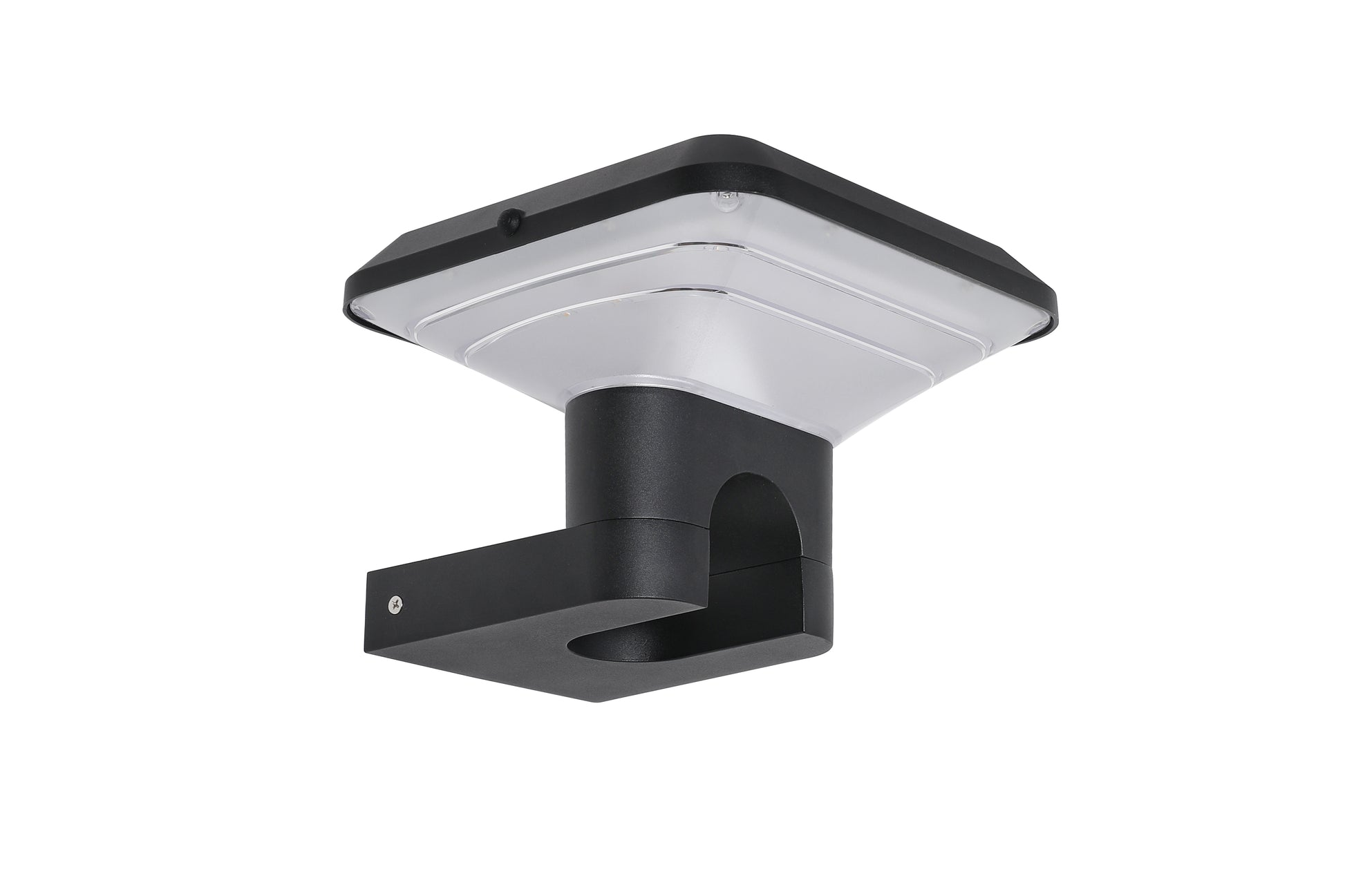 Lit front angle view of Ark Series Solar Wall Light GT-BD1201 showing warm LED illumination