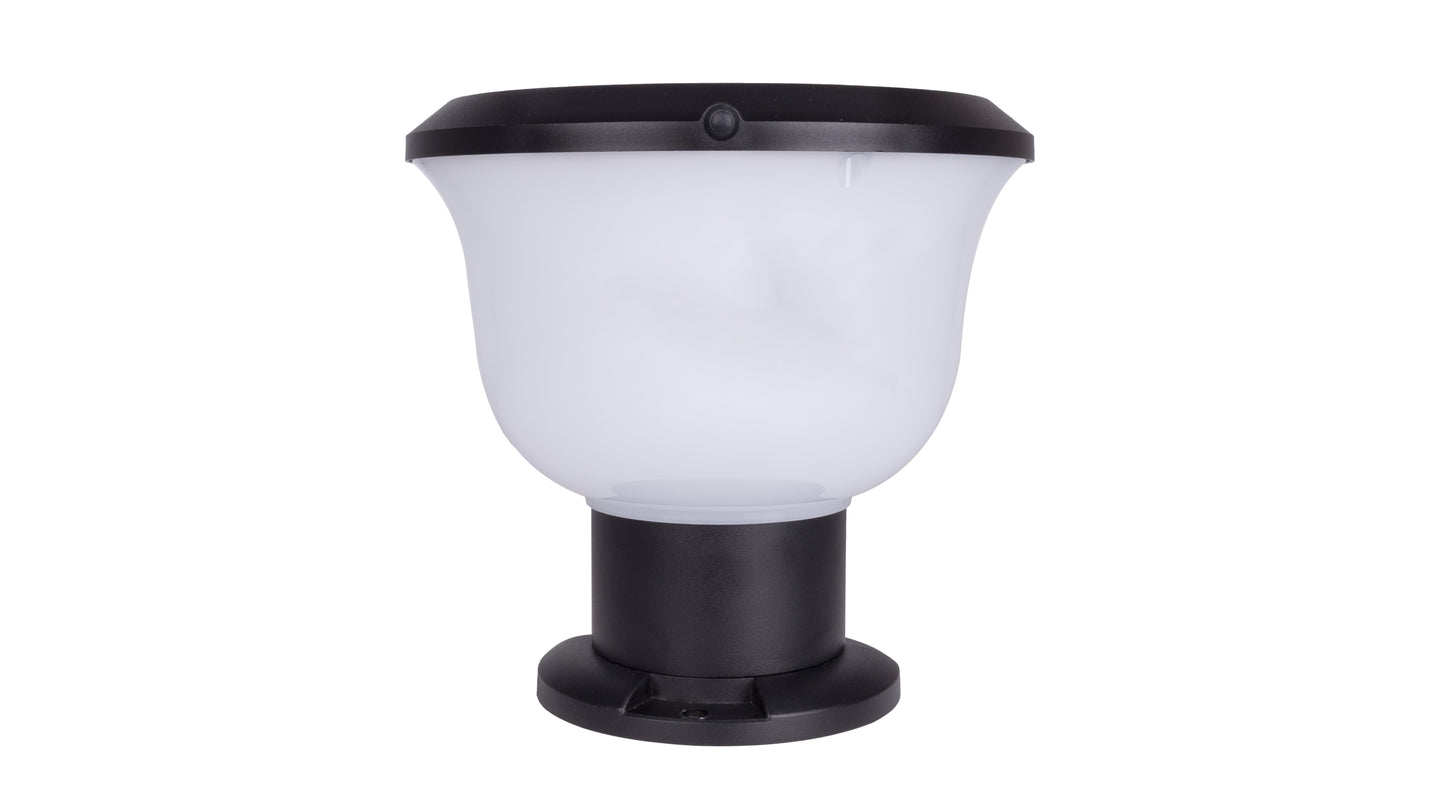 Front view of Glass Cup Series Solar Pillar Light ZTD1005 with rounded cup-shaped lampshade