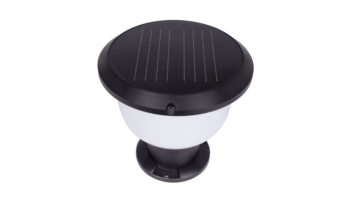 Glass Cup Series Solar Pillar Light ZTD1005 with round solar panel and black housing