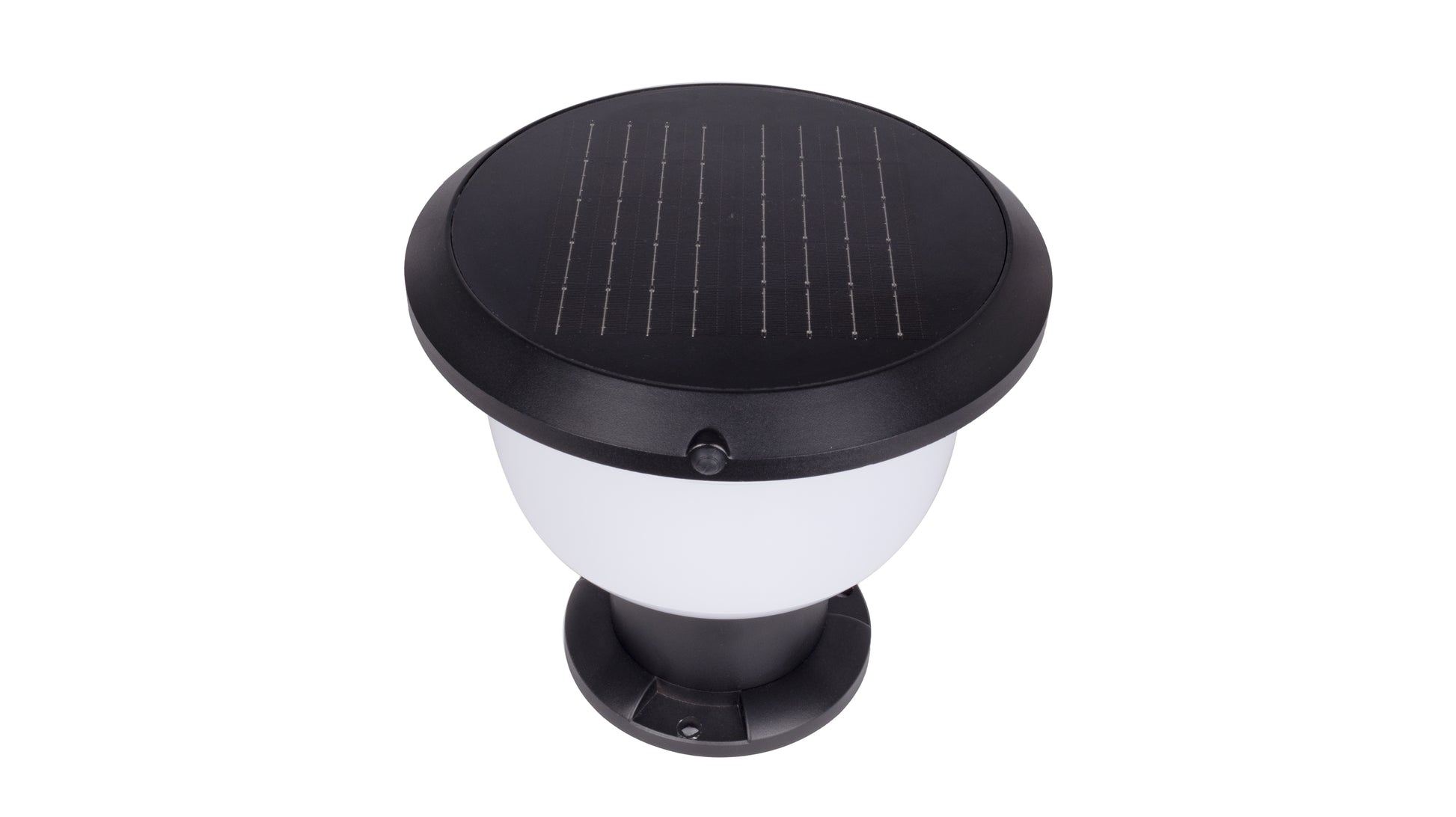 Glass Cup Series Solar Pillar Light ZTD1005 with round solar panel and black housing