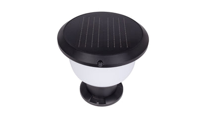 Glass Cup Series Solar Pillar Light ZTD1005 with round solar panel and black housing