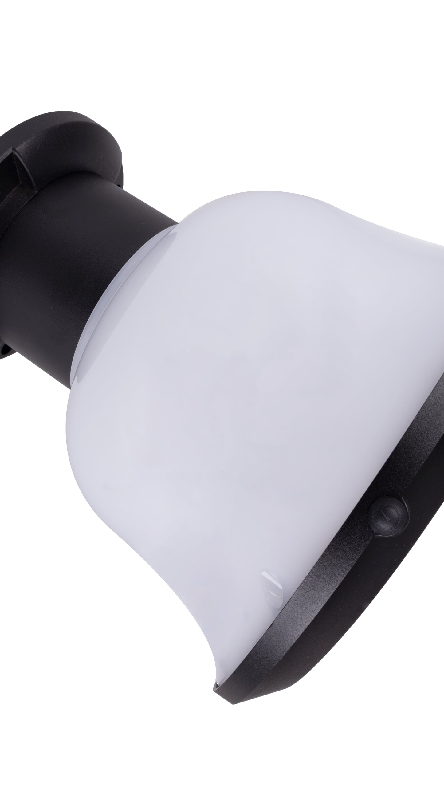 Side detail of Glass Cup Series Solar Pillar Light ZTD1005 showing PC shade and black aluminum structure