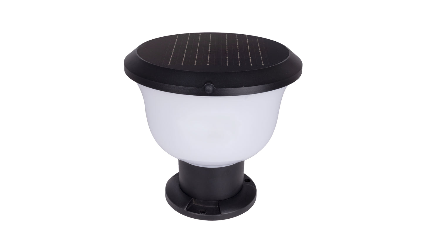Side product view of Glass Cup Series Solar Pillar Light ZTD1005 with white PC lampshade