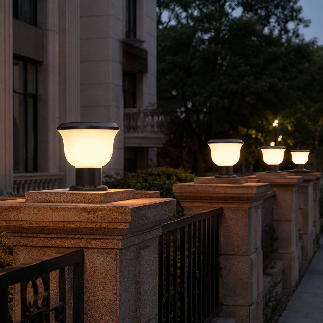  Glass Cup Series Solar Pillar Light ZTD1005 used for wall post lighting in a residential project
