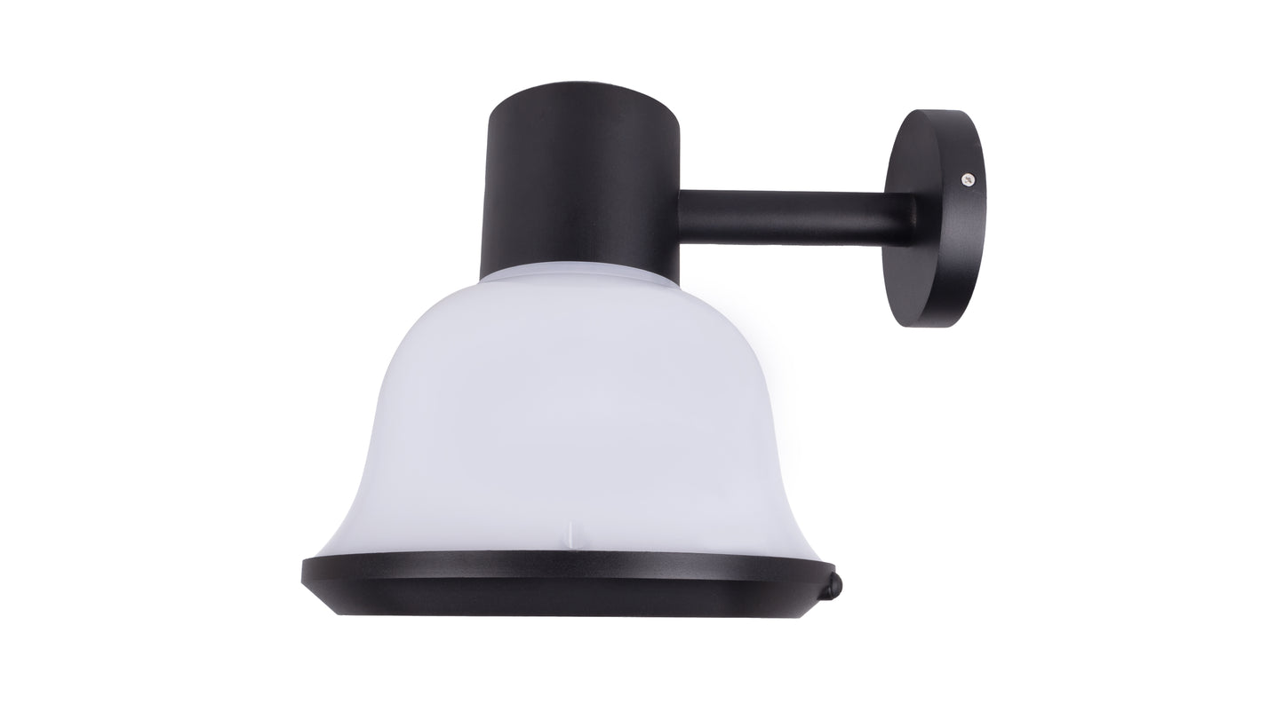 Glass Cup Series Solar Wall Light GT-BD1005 front view with black aluminum body and white PC lampshade