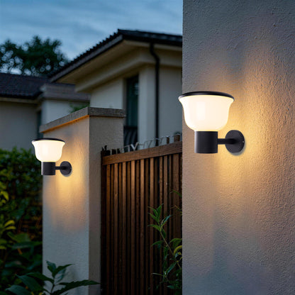 Glass Cup Series Solar Wall Light GT-BD1005 installed on outdoor gate walls for warm night lighting