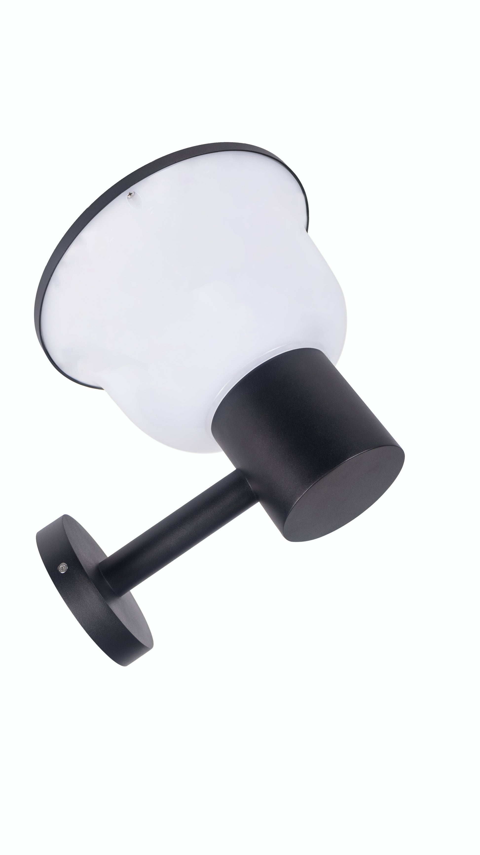 Rear structure detail of Glass Cup Series Solar Wall Light GT-BD1005 with black aluminum bracket and white PC shade