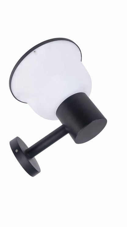 Rear structure detail of Glass Cup Series Solar Wall Light GT-BD1005 with black aluminum bracket and white PC shade
