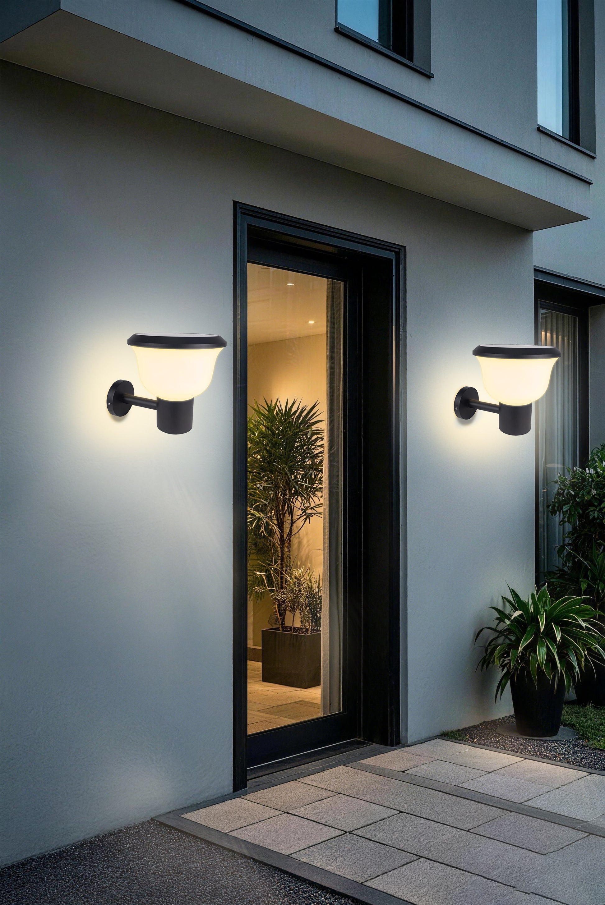 Glass Cup Series Solar Wall Light GT-BD1005 used on residential exterior walls near garden entrance