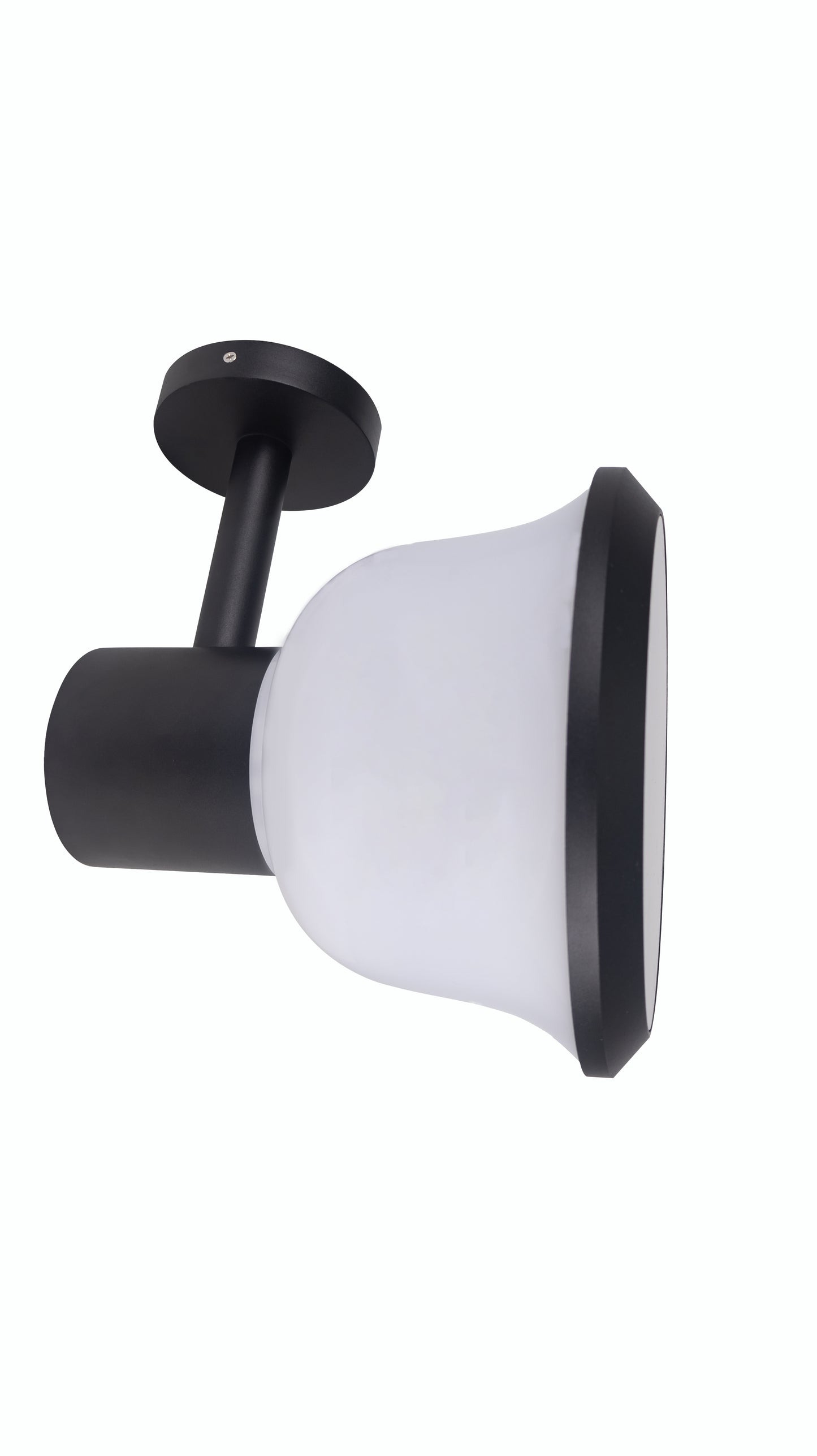 Side view of Glass Cup Series Solar Wall Light GT-BD1005 with curved PC lampshade and wall mounting bracke
