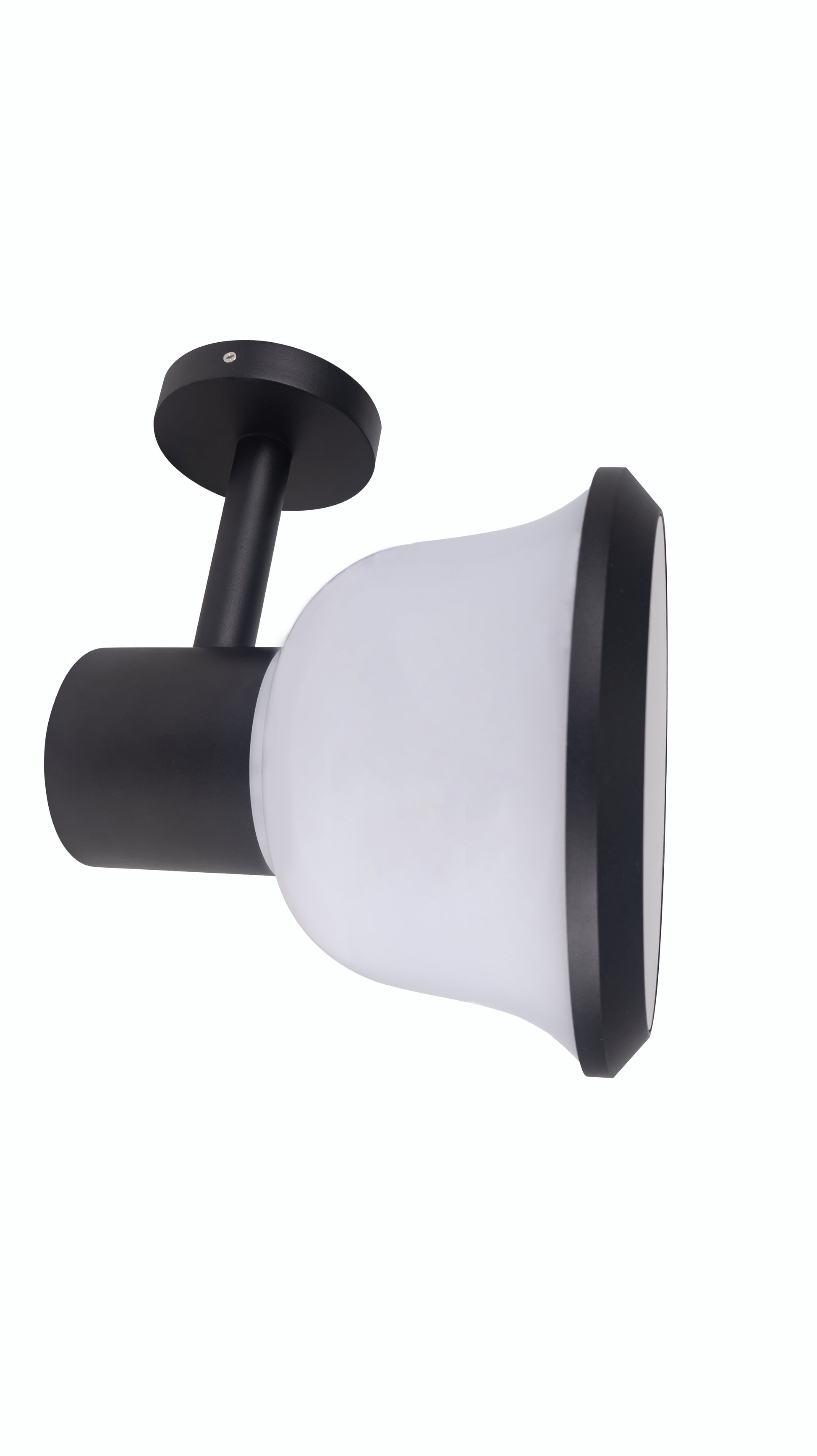 Side view of Glass Cup Series Solar Wall Light GT-BD1005 with curved PC lampshade and wall mounting bracke