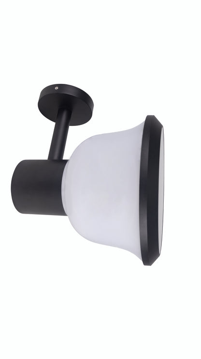 Side view of Glass Cup Series Solar Wall Light GT-BD1005 with curved PC lampshade and wall mounting bracke
