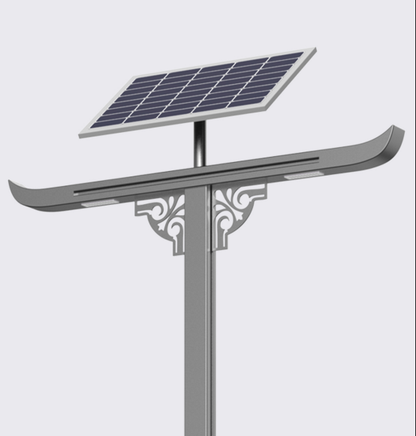 Close-up view of Leading Figure Series solar street light with decorative bracket and solar panel