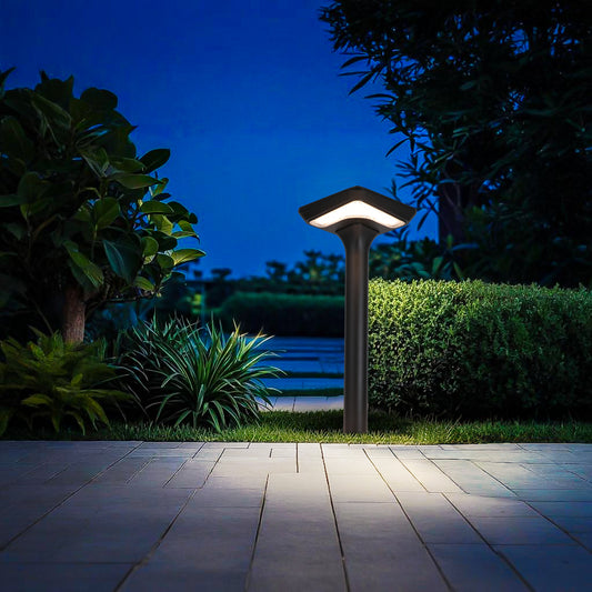 Light Cube Series Solar Lawn Light CPD4003 lighting a garden border and outdoor paving area