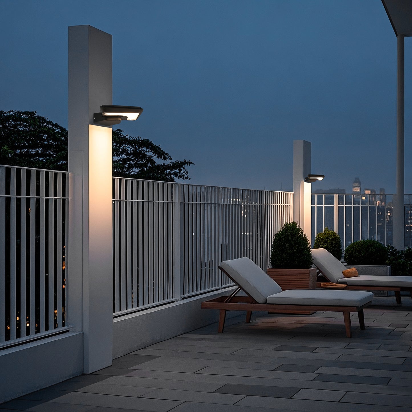  Light Cube Series solar wall lights BD4003 applied on rooftop terrace columns for ambient outdoor lighting