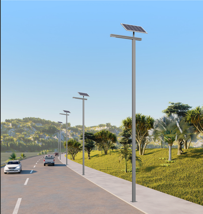  Light Wing Series solar street lights installed along a roadside landscape area during daytime