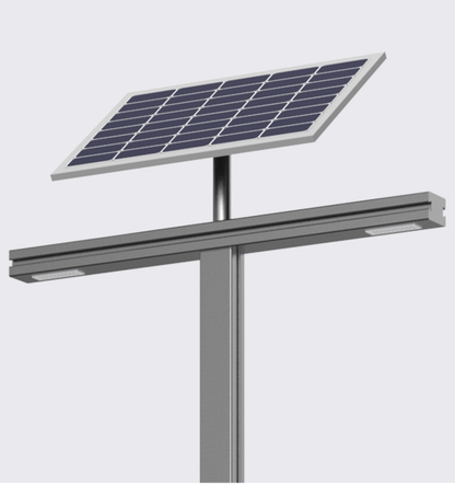 Light Wing Series solar street light front view with separate solar panel and linear LED lighting module