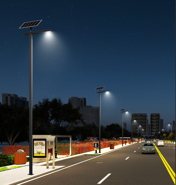  Light Wing Series solar street lights providing bright road illumination at night