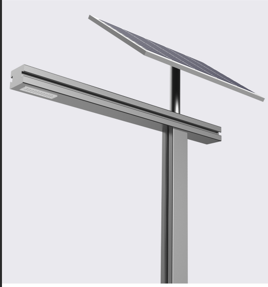 Light Wing Series solar street light with slim linear LED lamp head and top-mounted solar panel