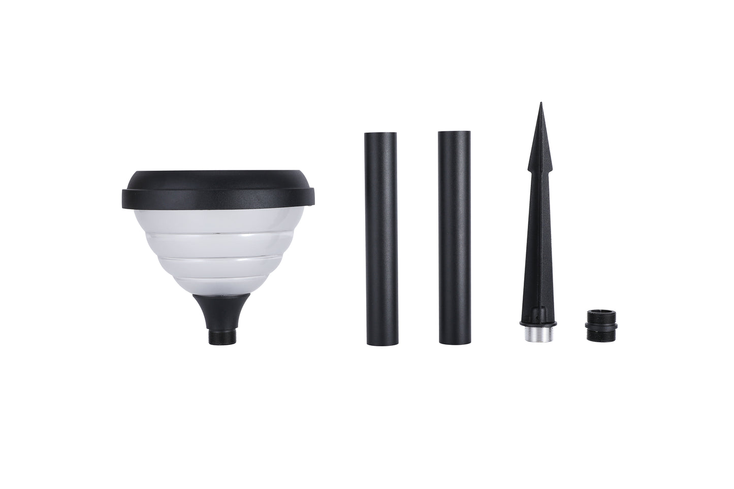 Little Conch Series Solar Lawn Light CPD1618 with lamp head, pole sections, ground spike, and connector