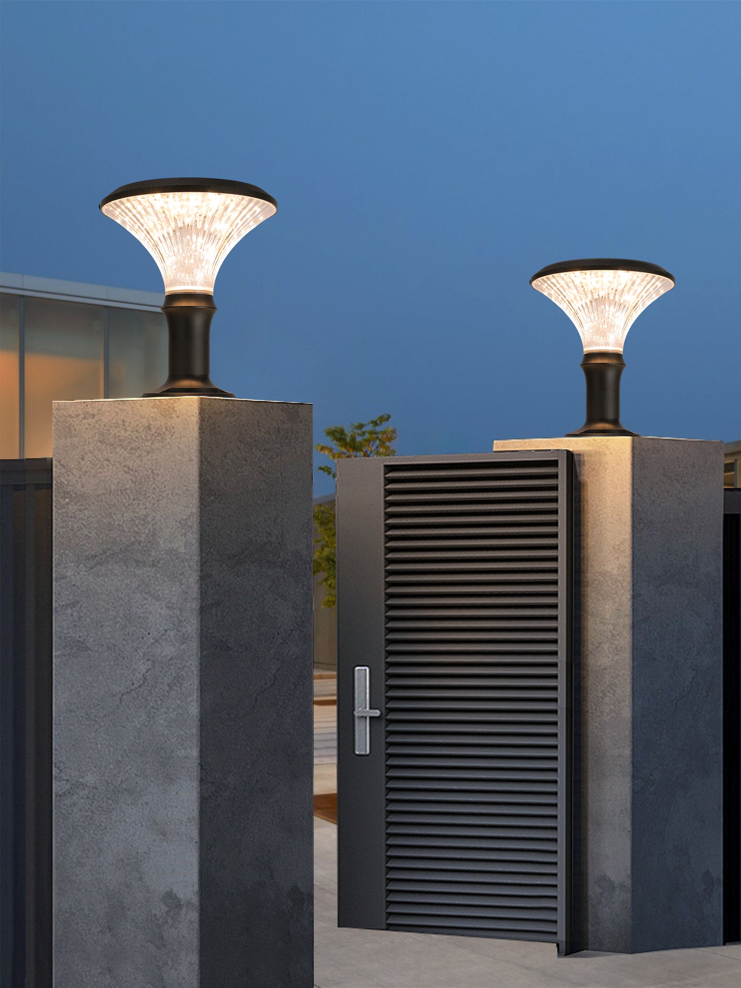 Round Diamond Series solar pillar light ZTD3002 for modern gate posts and villa entrance lighting