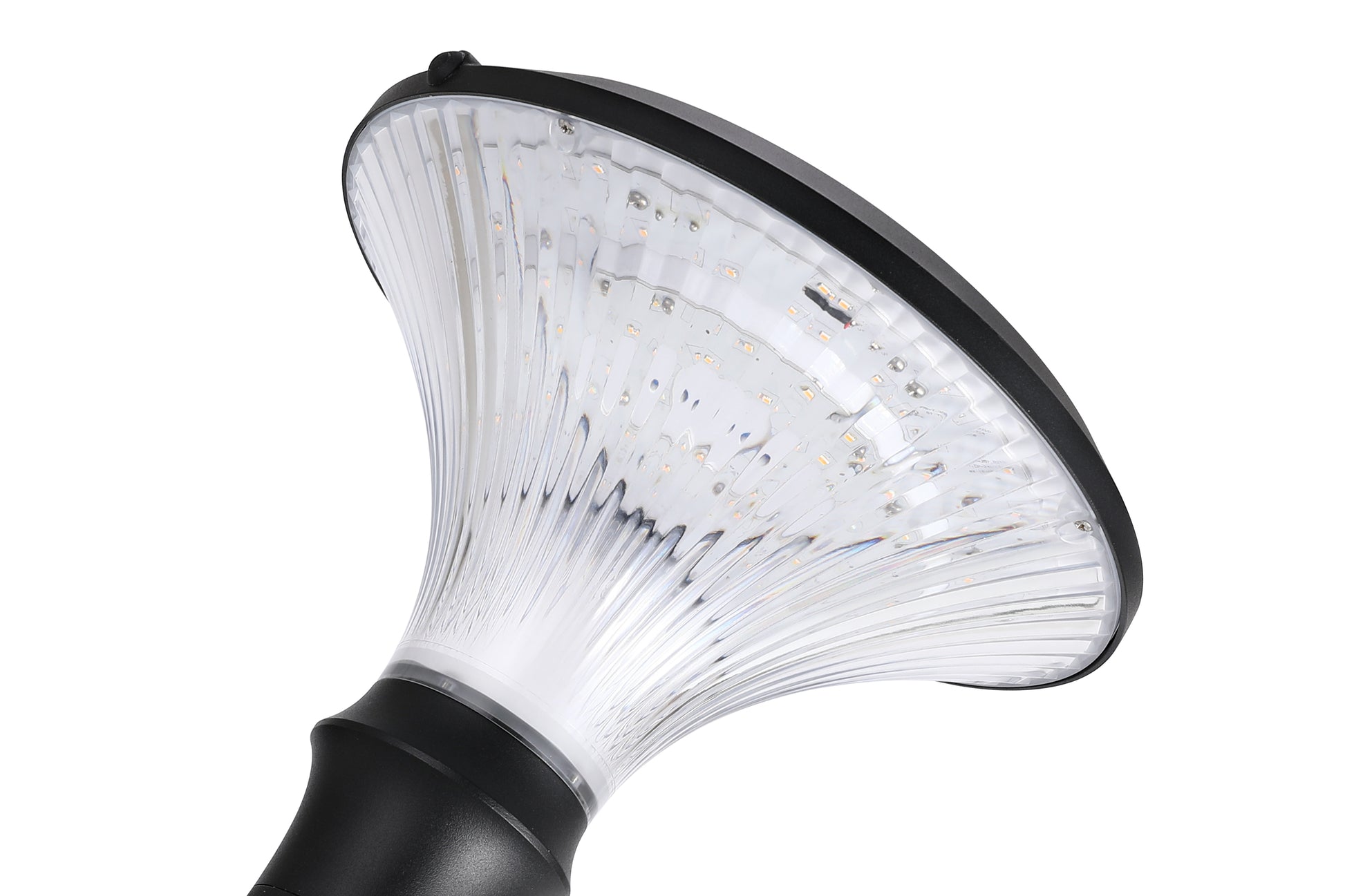 Close-up of Round Diamond Series Solar Wall Light BD3002 showing LED chips and transparent ribbed diffuser