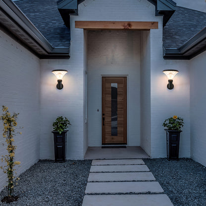 Round Diamond Series Solar Wall Light BD3002 installed in pairs for villa entrance wall lighting