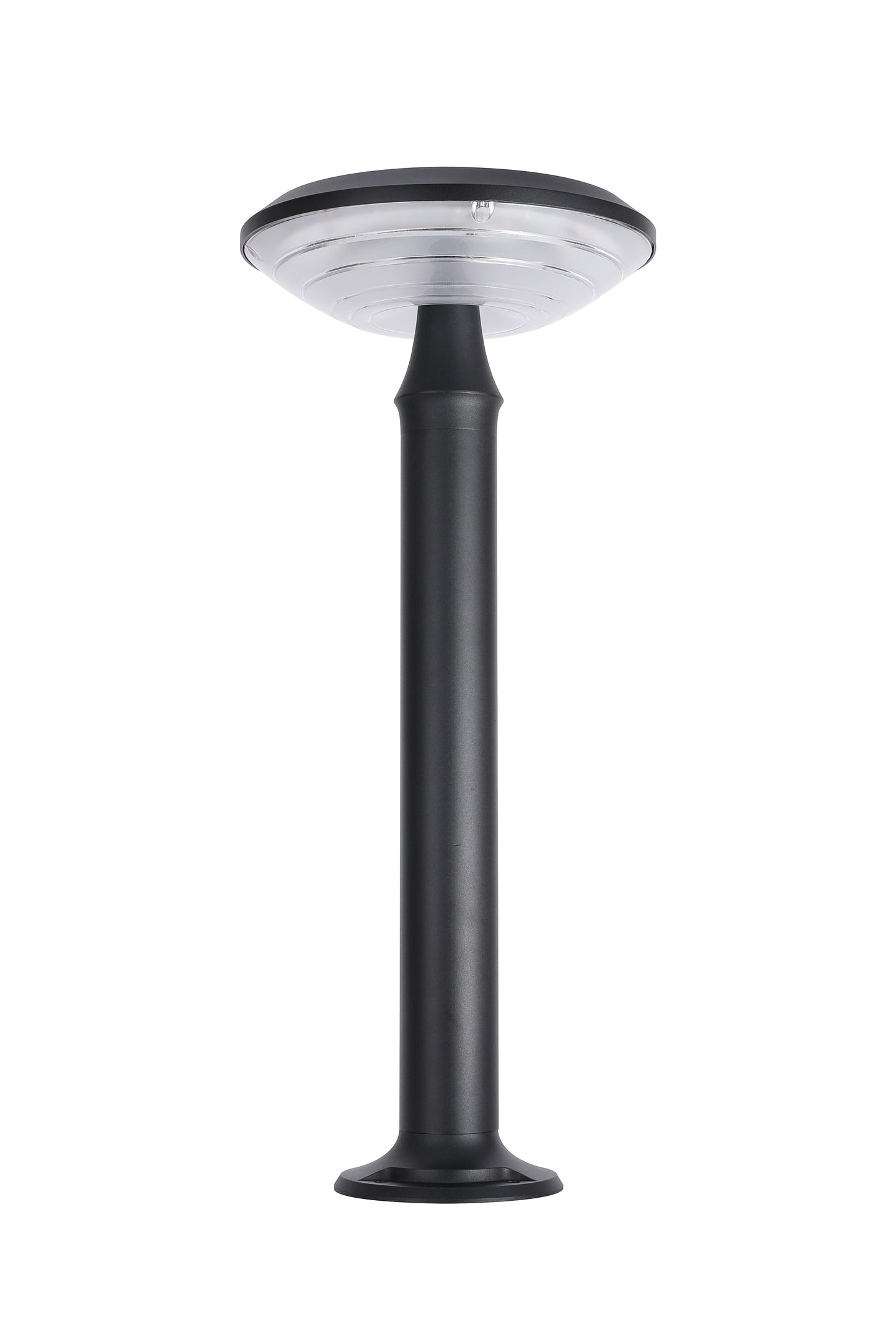 Front view of Round Moon Series Solar Lawn Light CPD3202 with black pole and round lamp head