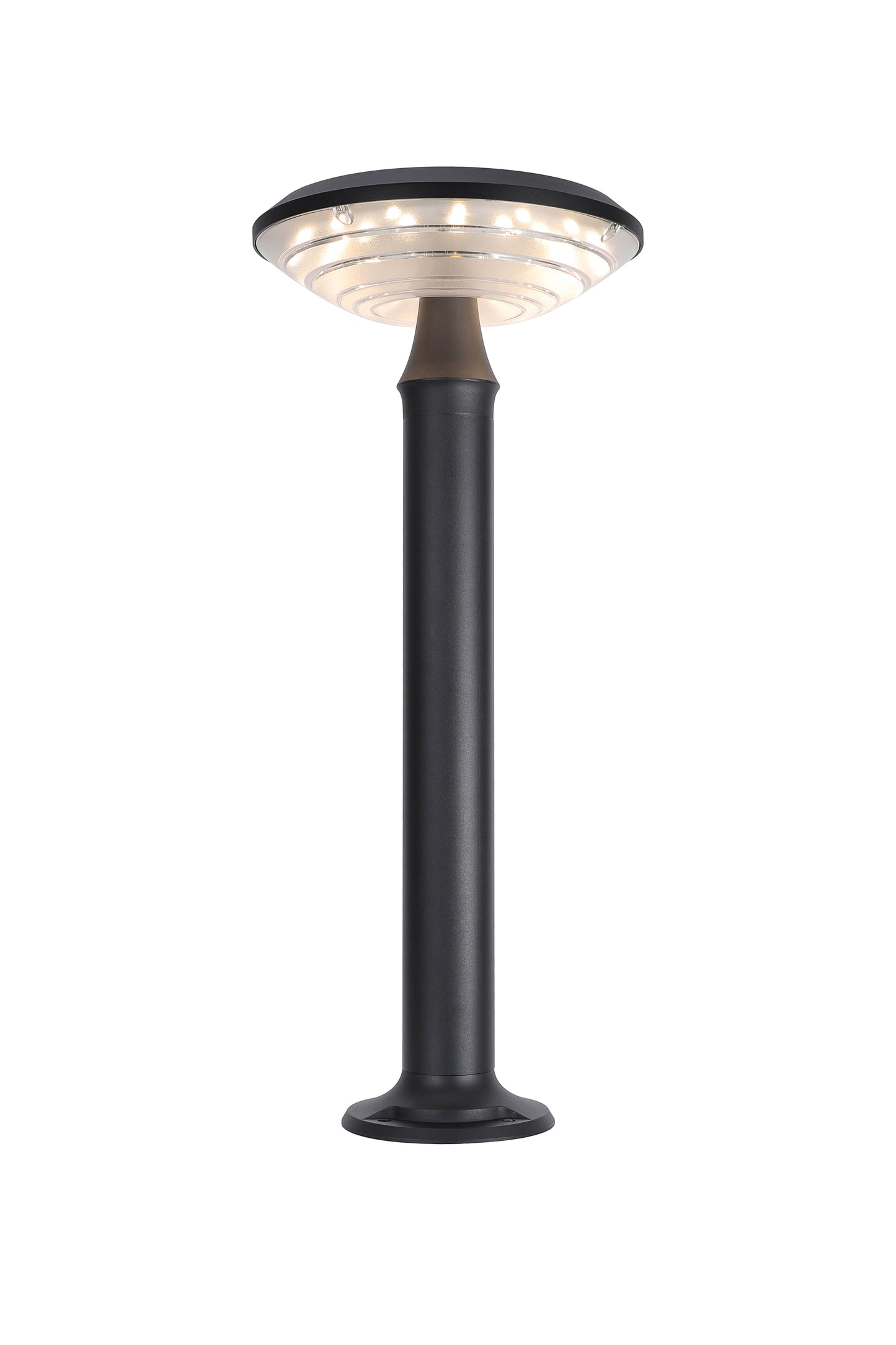 Lit product view of Round Moon Series Solar Lawn Light CPD3202 with warm LED light