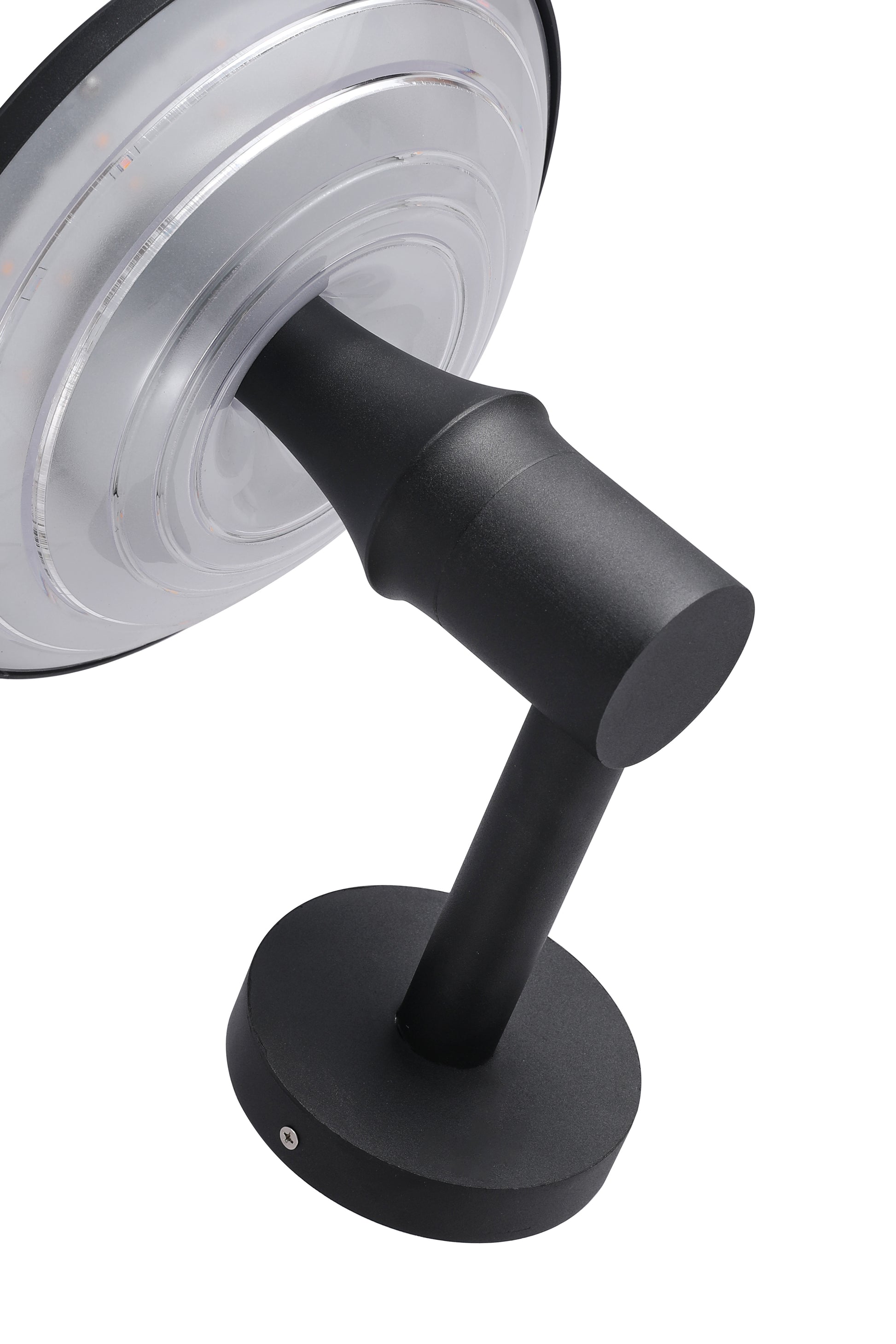 Round Moon Series solar wall light BD3202 close-up of black wall arm and round lamp body