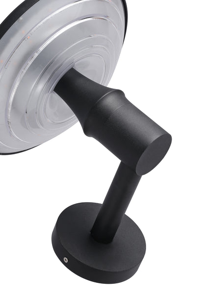 Round Moon Series solar wall light BD3202 close-up of black wall arm and round lamp body