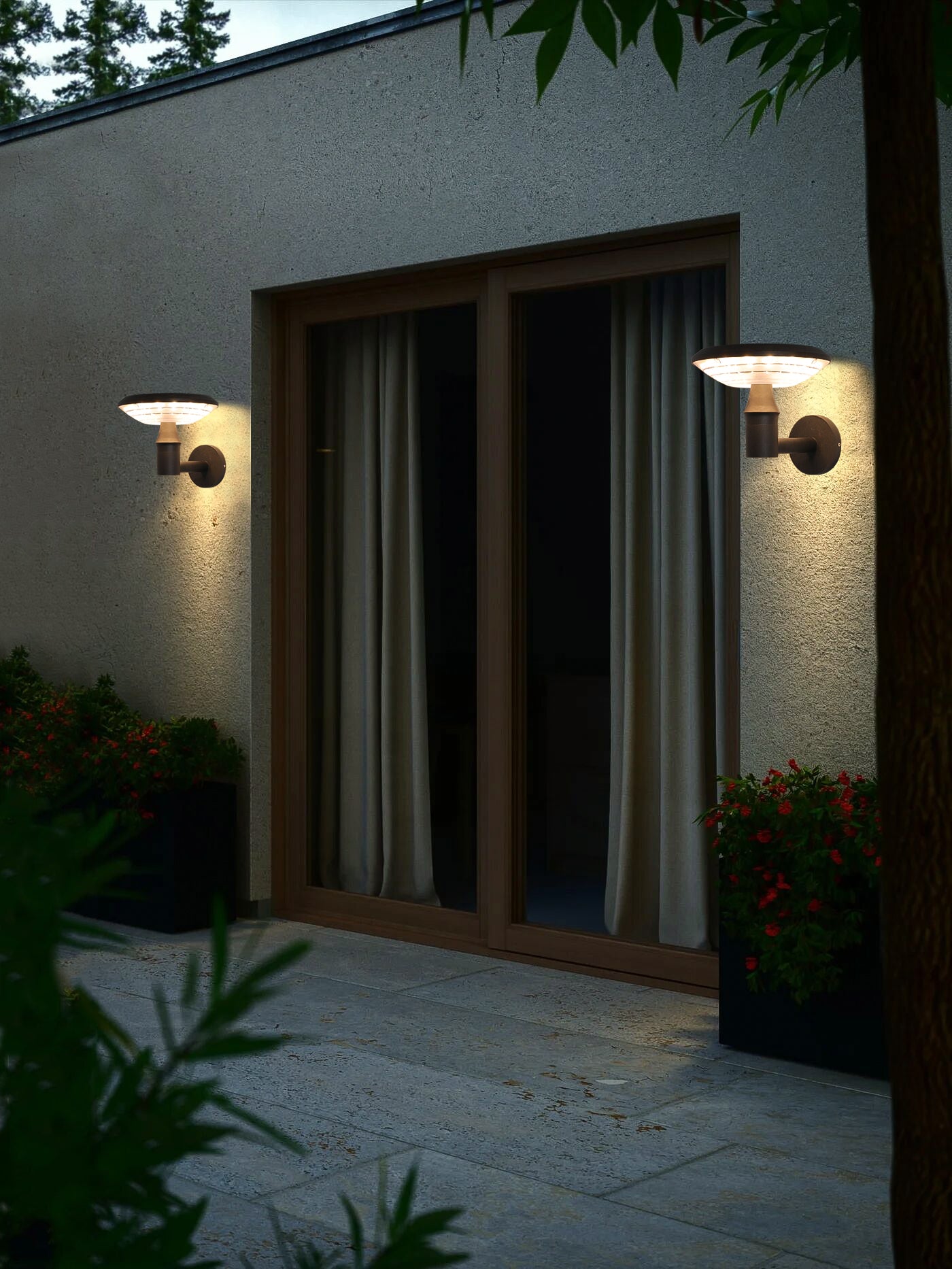 Round Moon Series solar wall lights BD3202 used for courtyard wall lighting with warm decorative glow