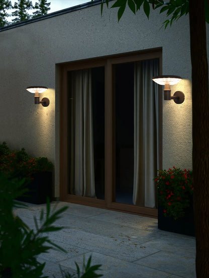 Round Moon Series solar wall lights BD3202 used for courtyard wall lighting with warm decorative glow