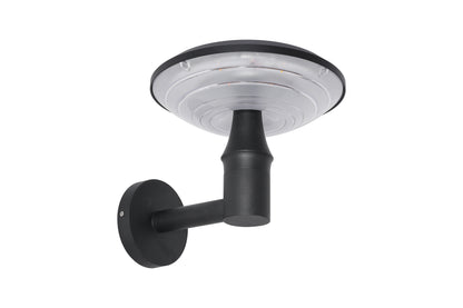 Round Moon Series solar wall light BD3202 front view with round layered diffuser and black wall mount
