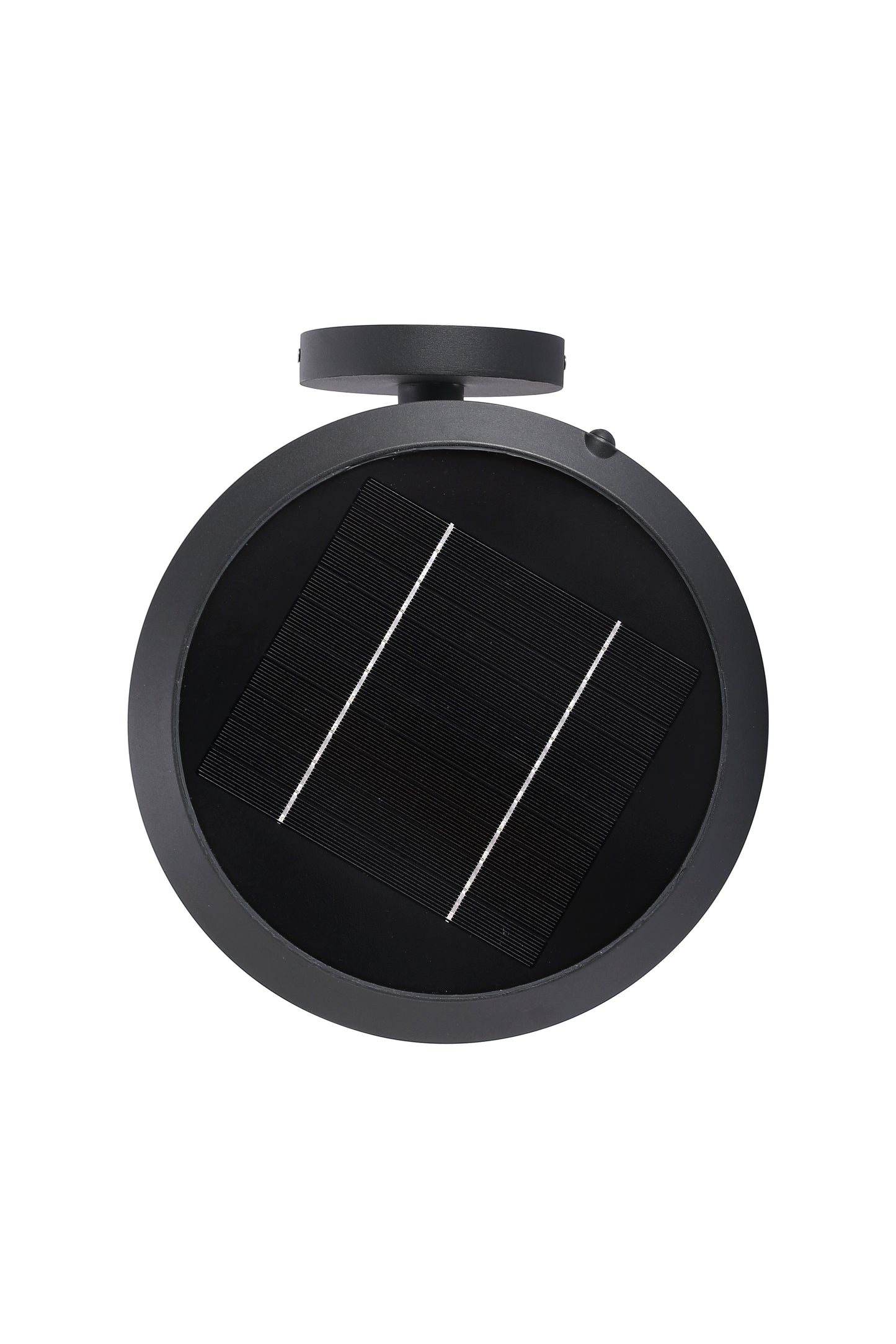  Round Moon Series solar wall light BD3202 top solar panel view with round black housing