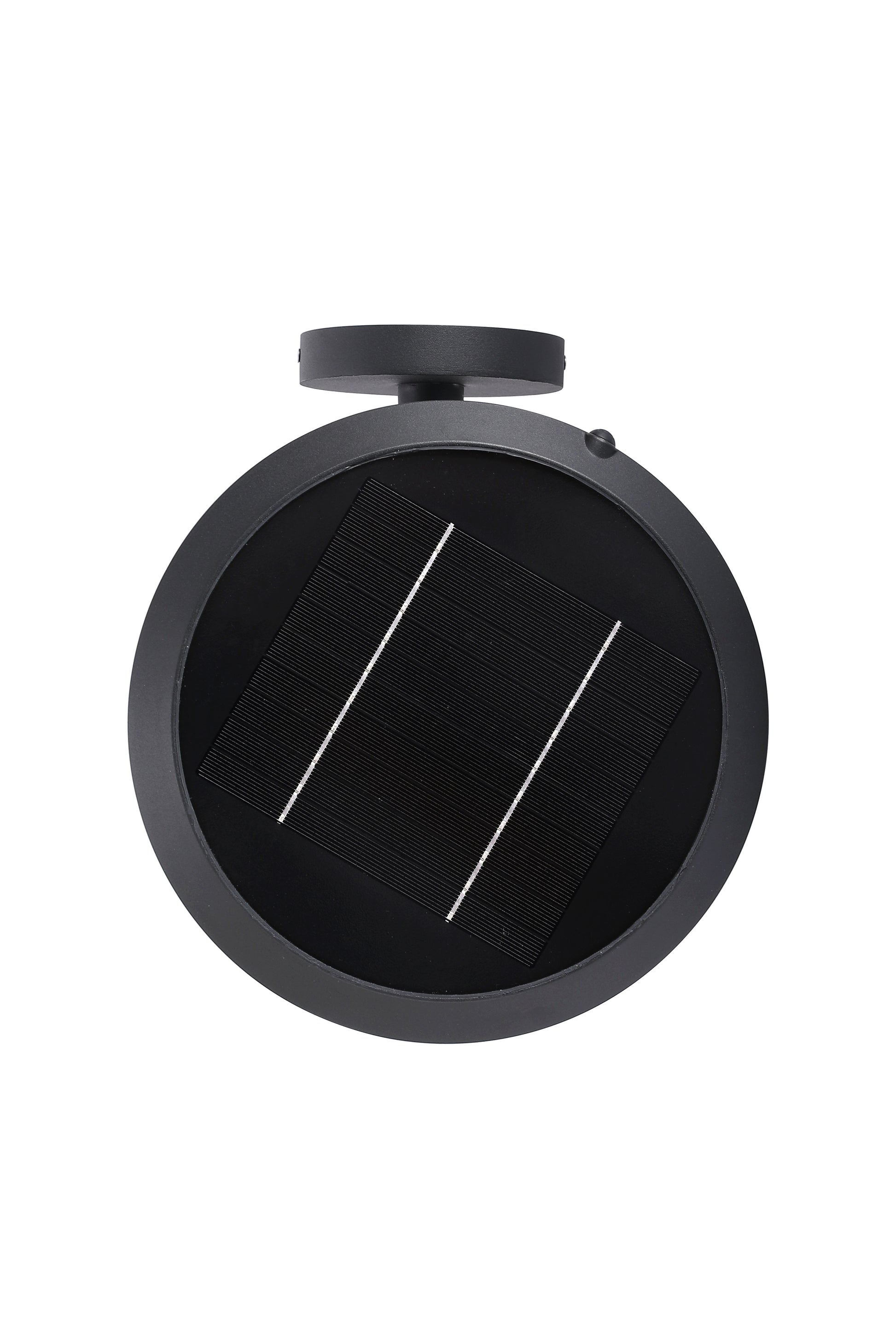  Round Moon Series solar wall light BD3202 top solar panel view with round black housing