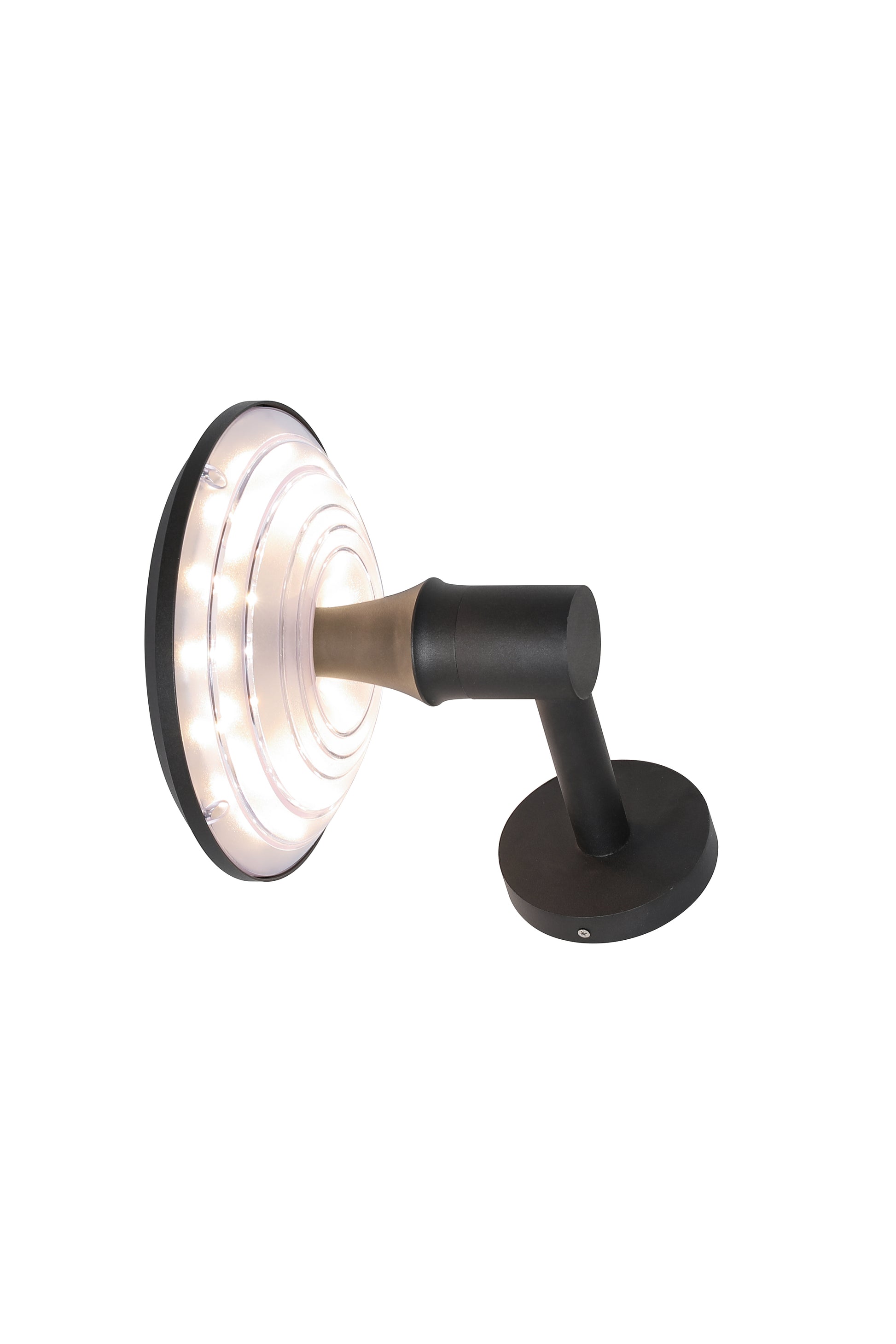 Round Moon Series solar wall light BD3202 showing warm light effect from the layered round diffuser