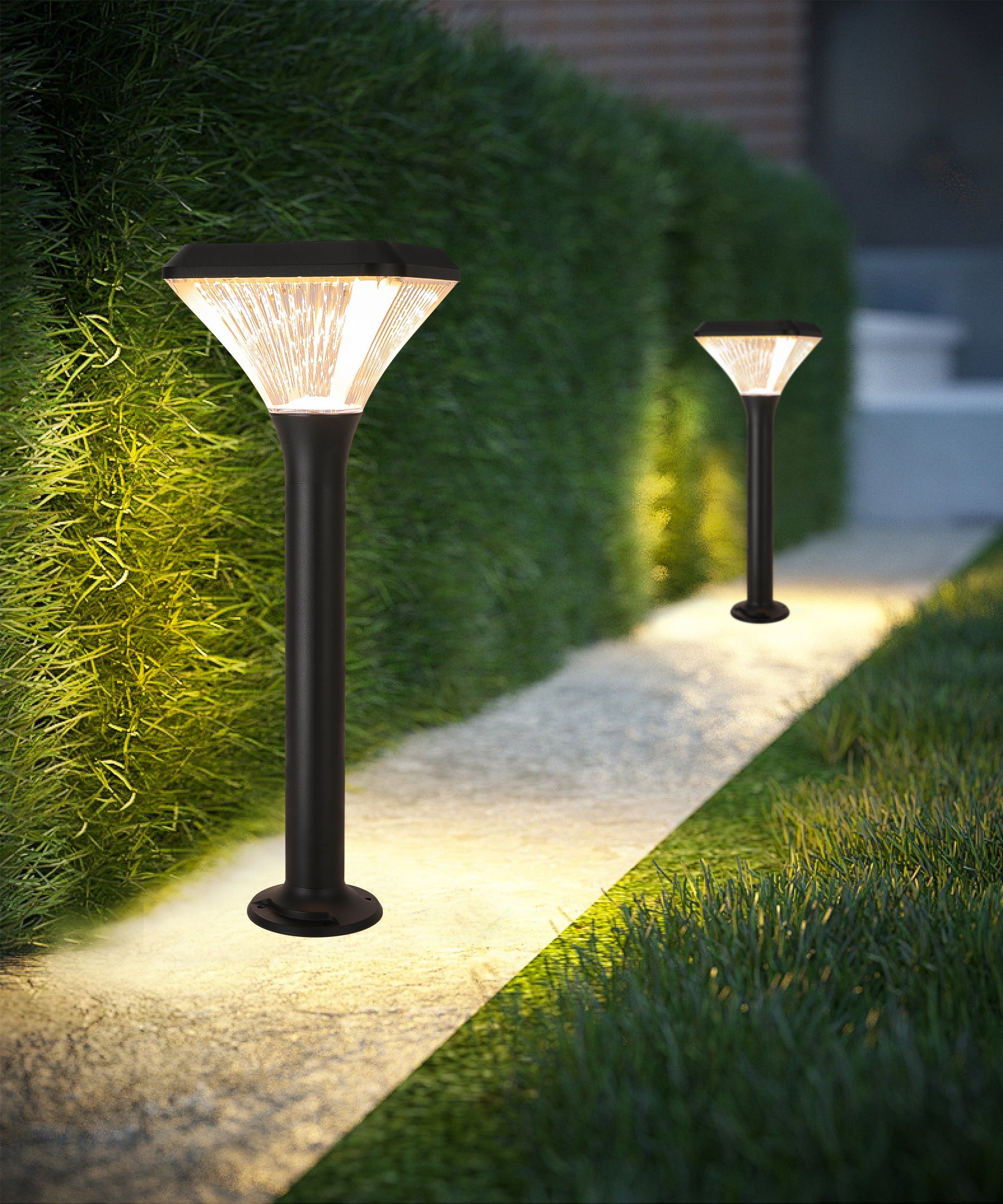 Square Diamond Series Solar Lawn Light CPD1008 illuminating a garden pathway at night