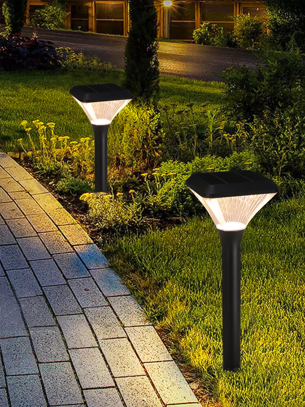 Square Diamond Series Solar Lawn Light CPD1008 installed along a garden walkway