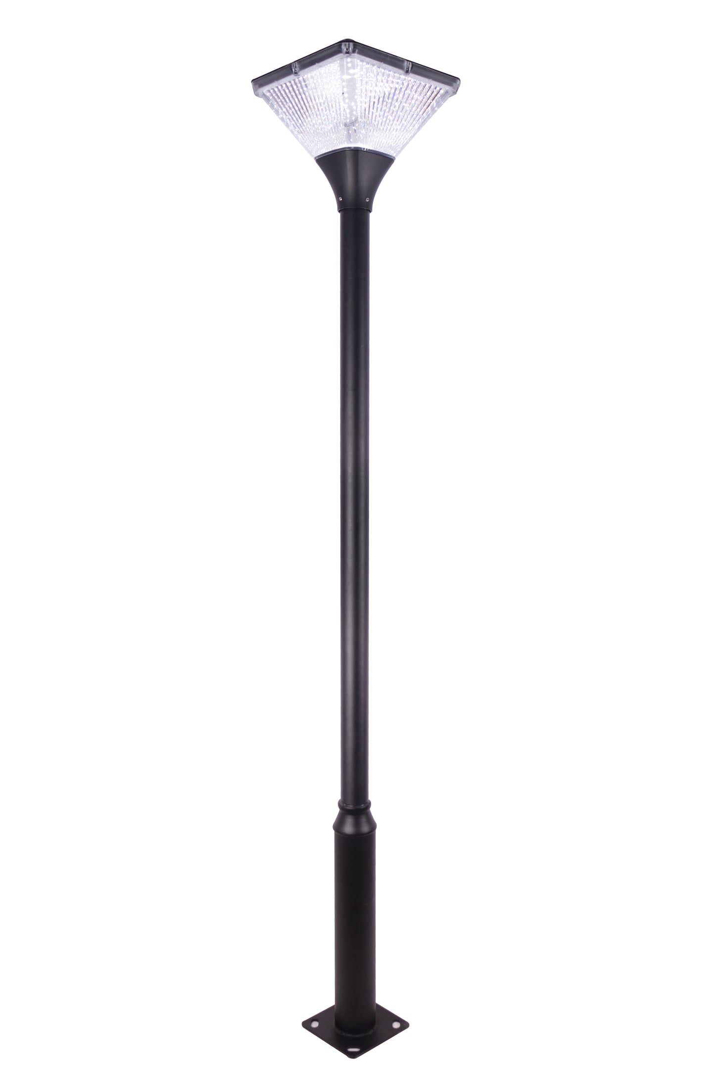 Square Series Solar Garden Light TYD2014 front view with black pole and square PC lamp head