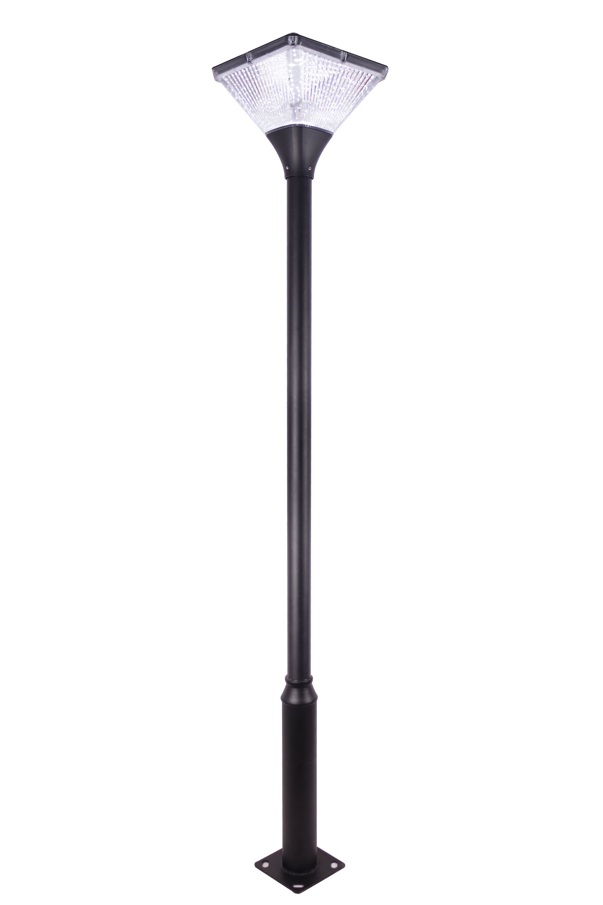 Square Series Solar Garden Light TYD2014 front view with black pole and square PC lamp head
