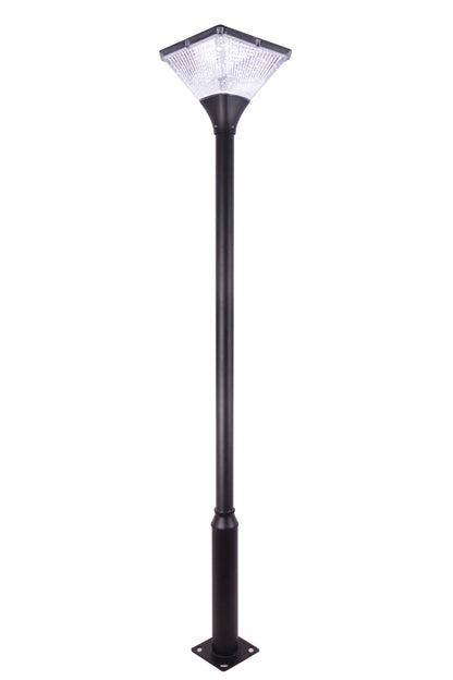 Square Series Solar Garden Light TYD2014 front view with black pole and square PC lamp head