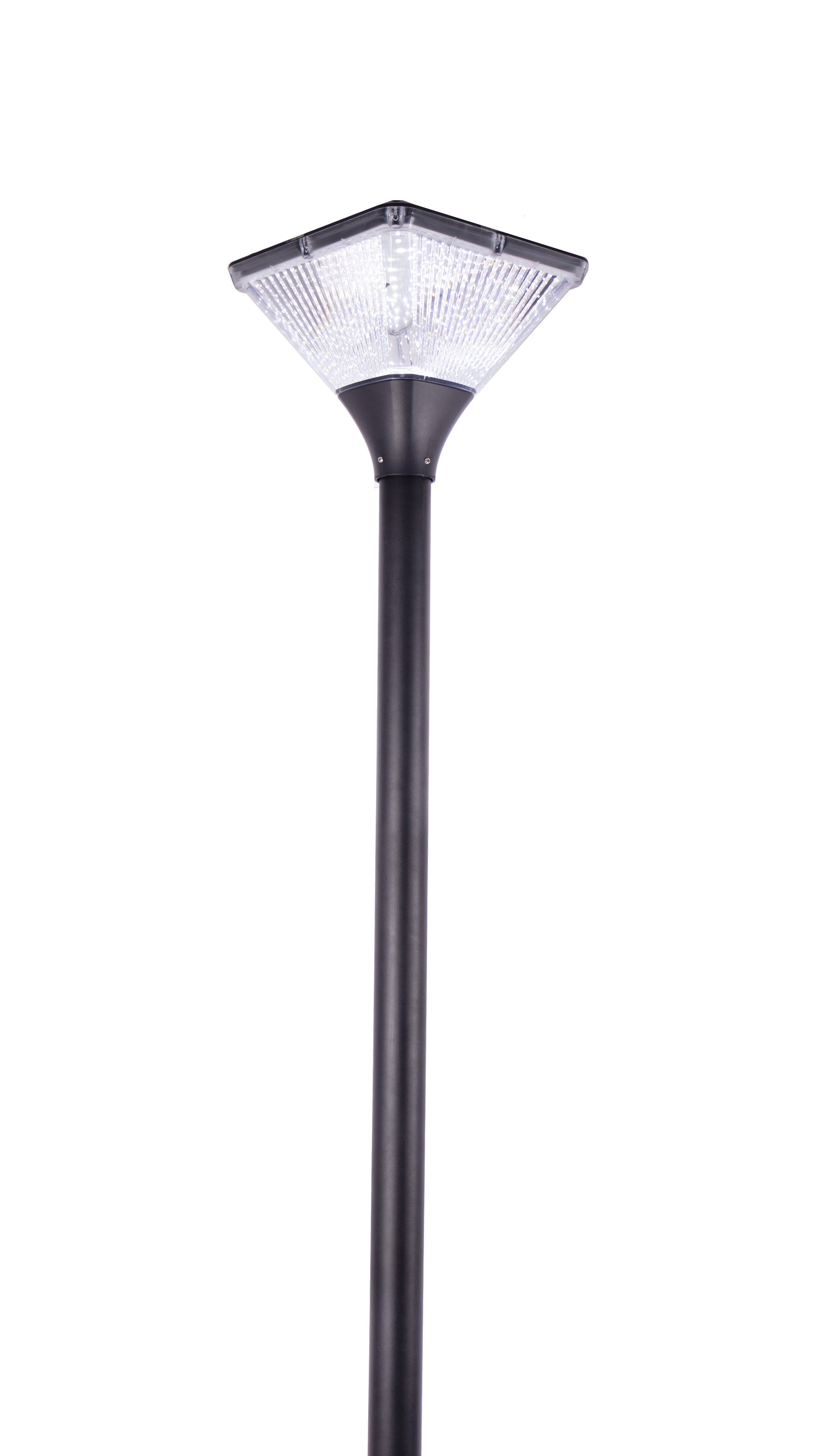 Close-up of Square Series Solar Garden Light TYD2014 with transparent PC shade and bright LED lighting