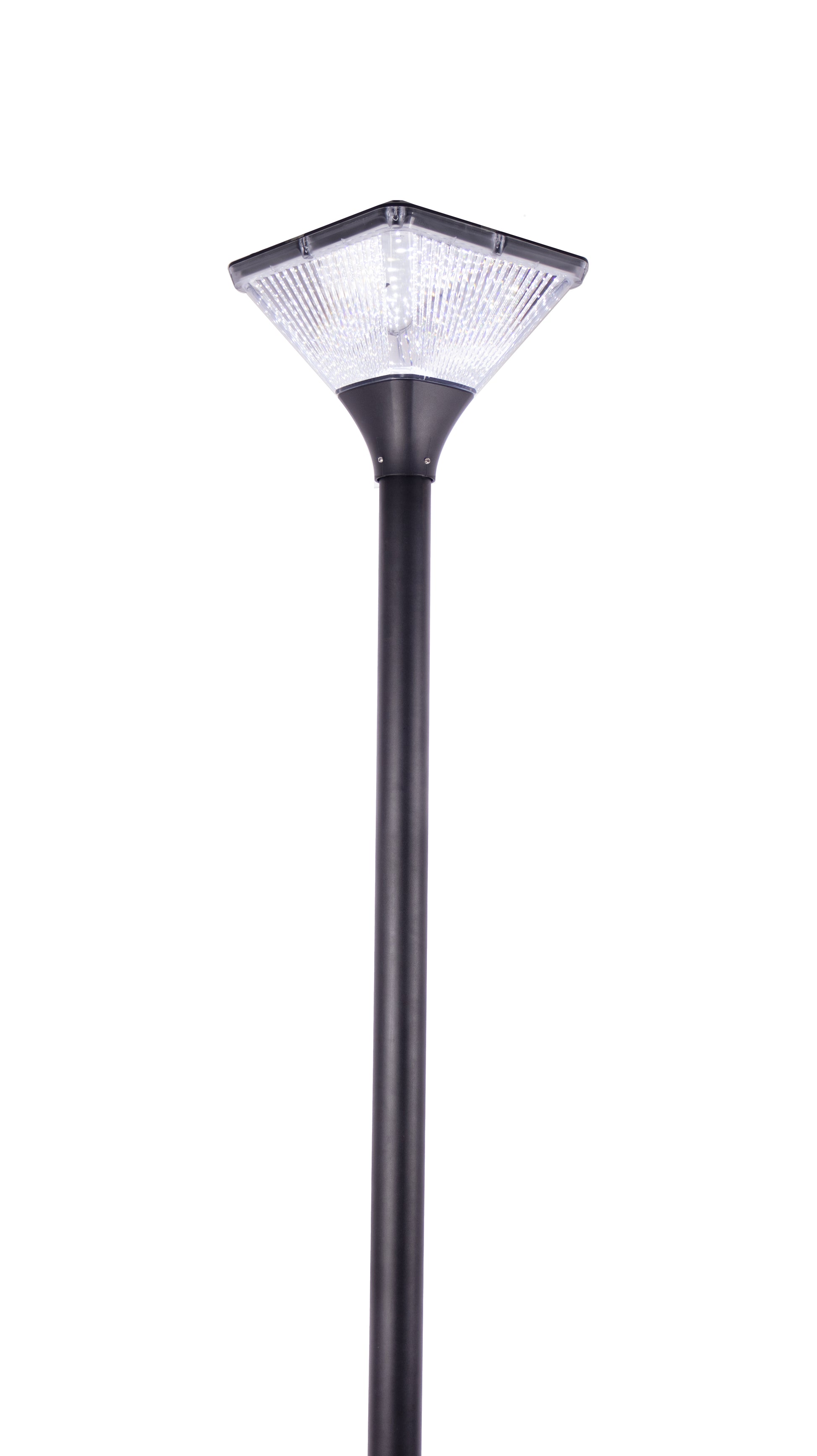 Close-up of Square Series Solar Garden Light TYD2014 with transparent PC shade and bright LED lighting