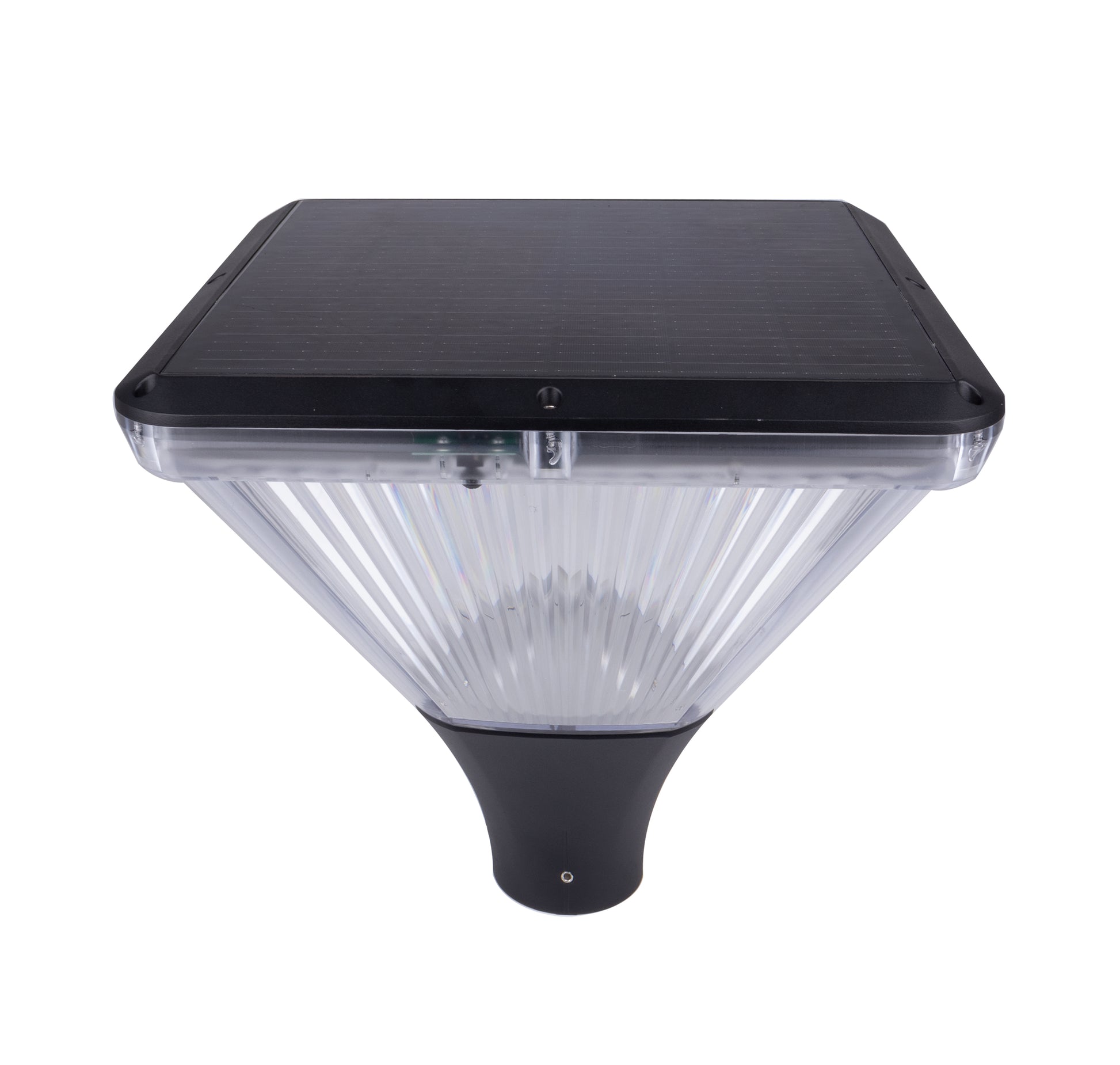Side view of TYD2014 square solar lamp head with tapered black mounting base