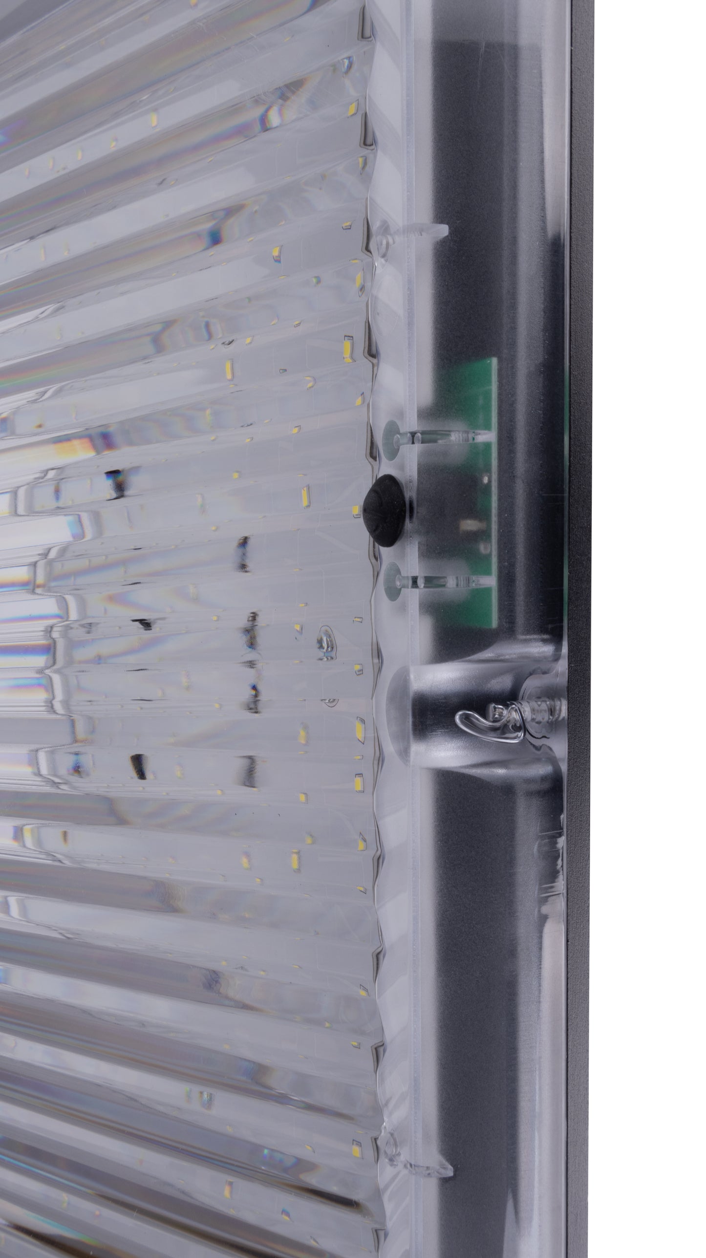 Close-up detail of TYD2014 solar garden light lens, sensor and LED components