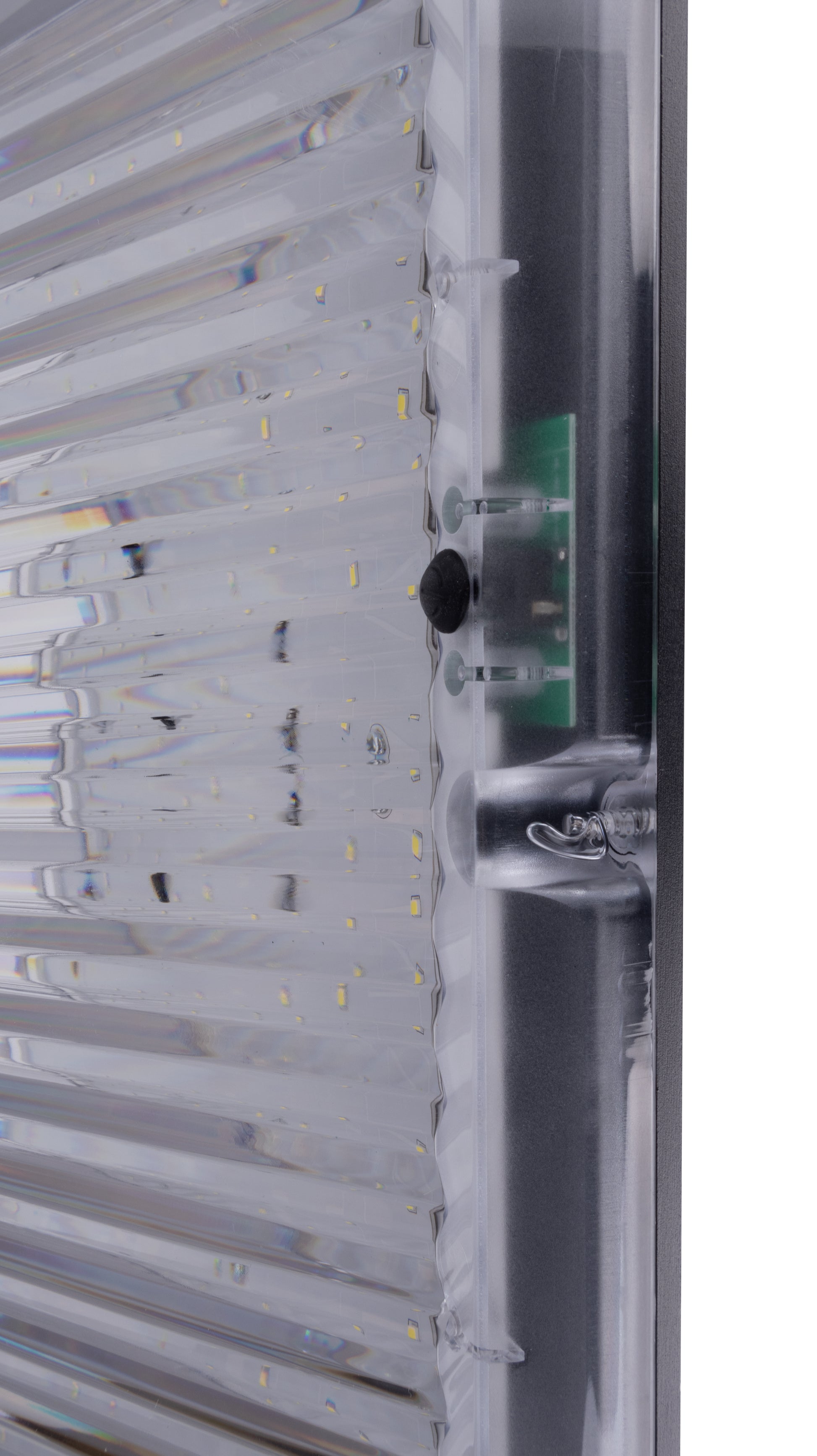 Close-up detail of TYD2014 solar garden light lens, sensor and LED components